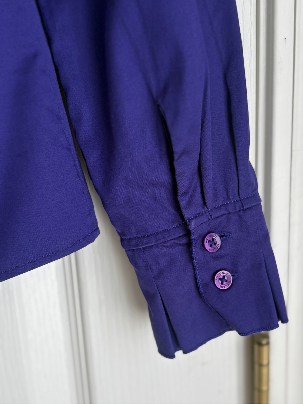 ANTONIO MELANI Jewel Purple Ruffle Collar Button Down Tailored Top Size XS - Picture 3 of 6
